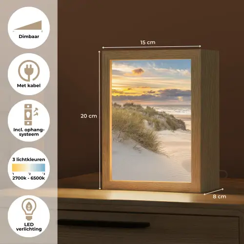 Strand - Duin - Gras - Zonsondergang - Zee Light Box met kabel (Tafellamp) klein -USP_NL