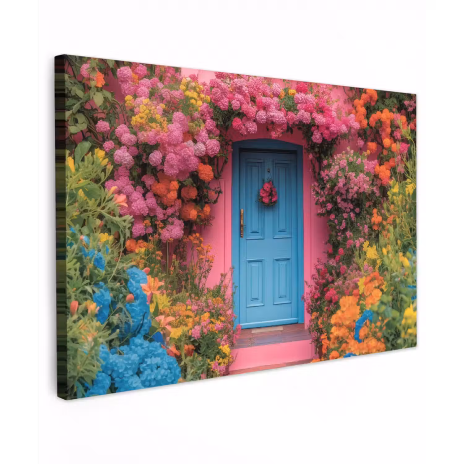 Outdoor Leinwand - Blumen - Tür - Rosa