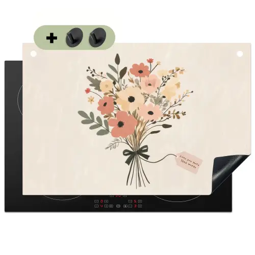 Bloemen - Quote - Beige - Lint Inductie beschemer met haakjes klein -3d