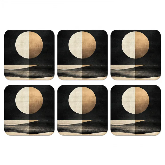 Maan - Cirkel - Goud onderzetter kurk middel -3d