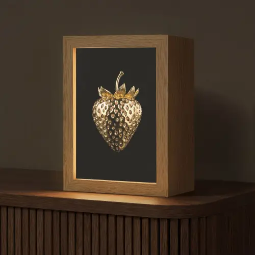 Aardbei - Goud - Zwart - Chrome Light Box met kabel (Tafellamp) klein -z3d_website