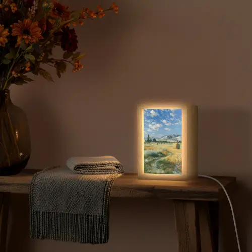 Landschap - Strobalen - Bergen - Wolken Light Box met kabel (Tafellamp) klein -sfeer4