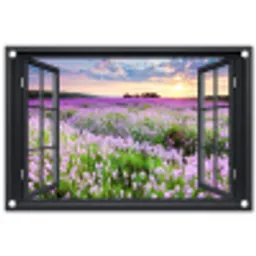 Uitzicht op Lavendelveld bij Zonsondergang tuinposter los doek klein -3d