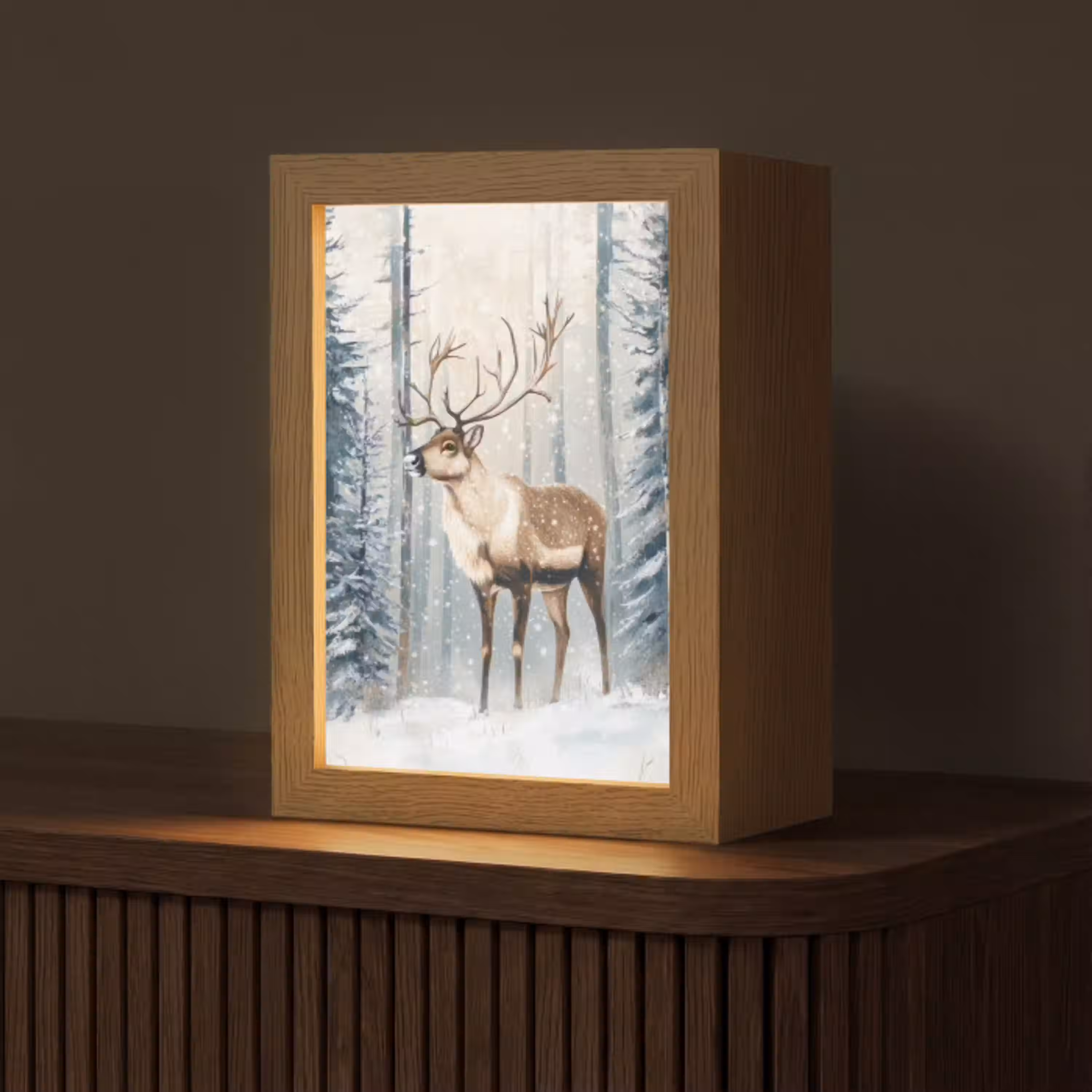 Rendier - Sneeuw - Woud - Wit Light Box met kabel (Tafellamp) klein -z3d_website