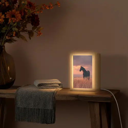 Paard - Wolken - Open veld Light Box met kabel (Tafellamp) klein -sfeer4