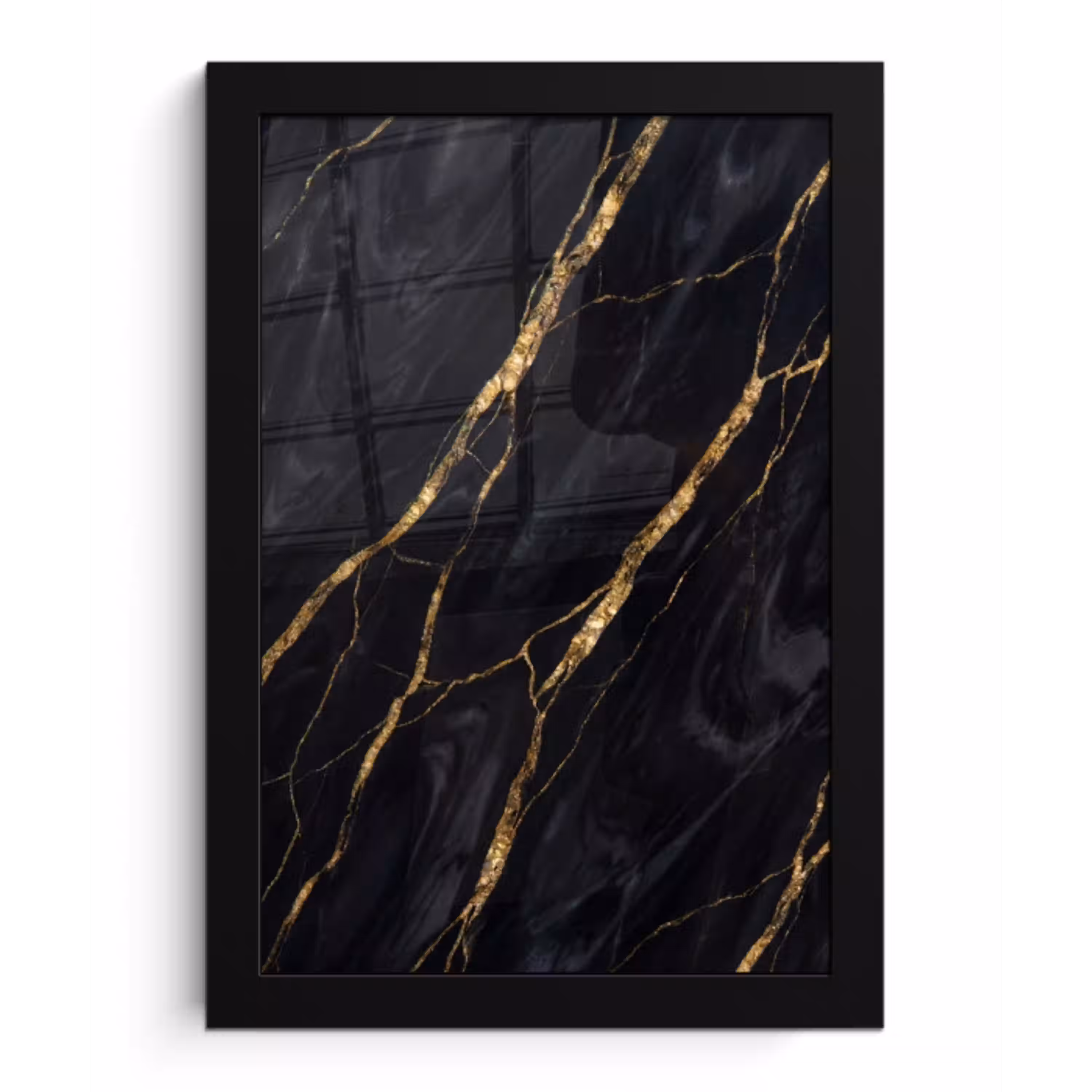 Marmer - Gouden aders - Abstract - Zwart fotolijst zwart zonder passe partout klein -3d