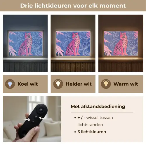 Tijger - Roze - Bladeren - Jungle Light Box met batterij (Wandlamp) middel -USP_lichtkleurNL