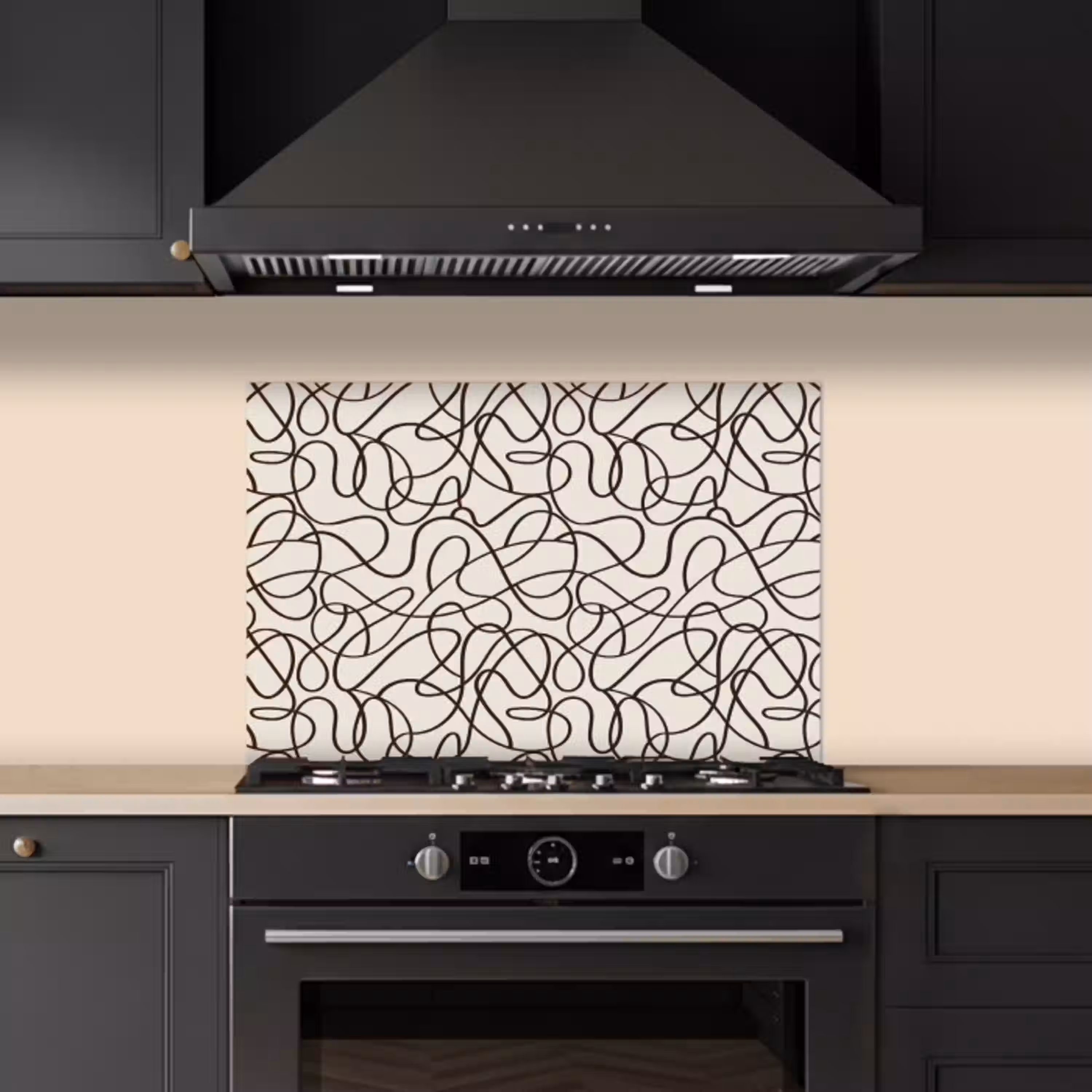 Beige - Lijnen - Donkerbruin keuken achterwand spatscherm klein 900 -sfeer1