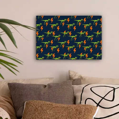 Bliksemschichten - Oranje - Dinosaurussen canvas 2cm klein -sfeer1