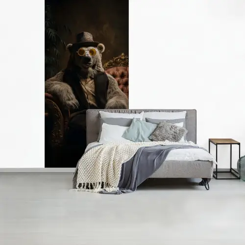 Ijsbeer - Hoed - Bril - Stoel fotobehang vinyl groot -slaapkamer