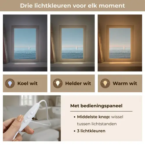 Zeilbootje - Kalme zee - Helderblauwe hemel Light Box met kabel (Tafellamp) klein -USP_lichtkleurNL