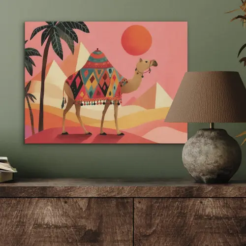 Kameel - Pyramides - Rode zon PET vilt klein -sfeer2