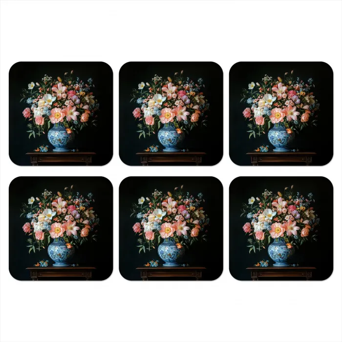 Roze - Bloemen - Vaas - Kleuren onderzetter kurk middel -3d