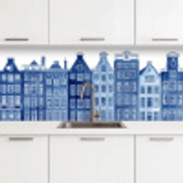 Aquarel - Grachtenpanden - Delfts - Blauw keuken achterwand 2 middel -3d