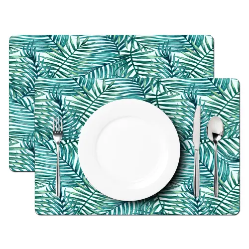 Palmbladeren - Sierlijk - Blauw - Groen Placemat vinyl groot 368 -zzsfeer2_Kitchenyeah-website