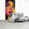 Close-up - Vrouwengezicht - Stippen - Geel fotobehang vinyl groot -slaapkamer