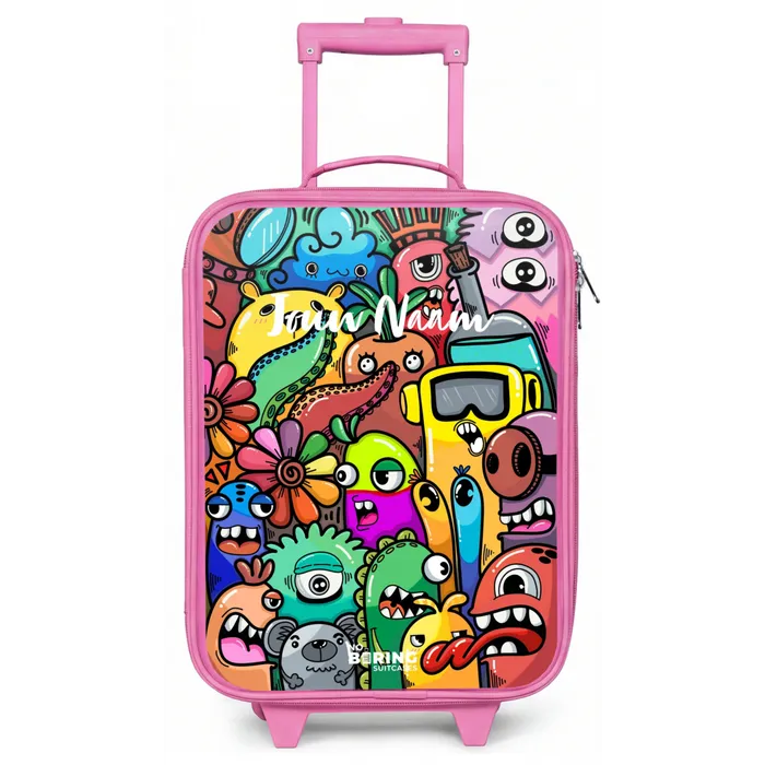 Expressief en druk patroon met monsters Kinderkoffer - Roze klein -zz3dotto