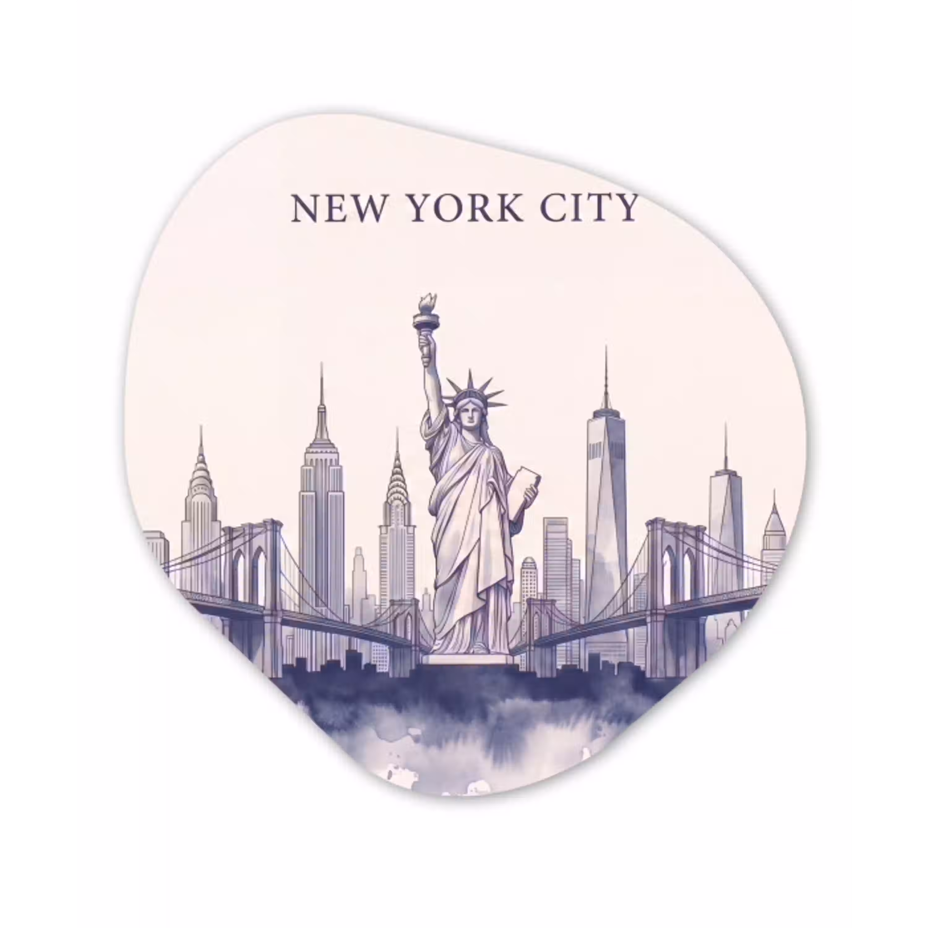 New York - Vrijheidsbeeld - Skyline - Illustratie - Blauw Wandcirkel Organisch Aluminium middel -3d