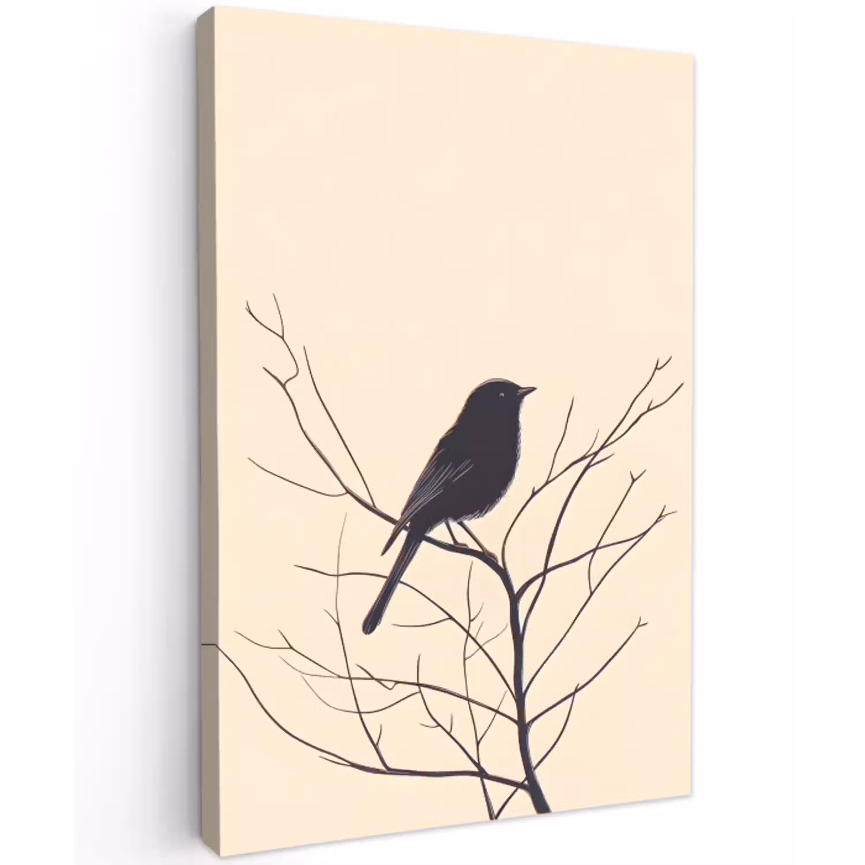 Vogel - Zwart - Tak - Minimalistisch Tuinposter op houten frame 2 cm dik middel -3d