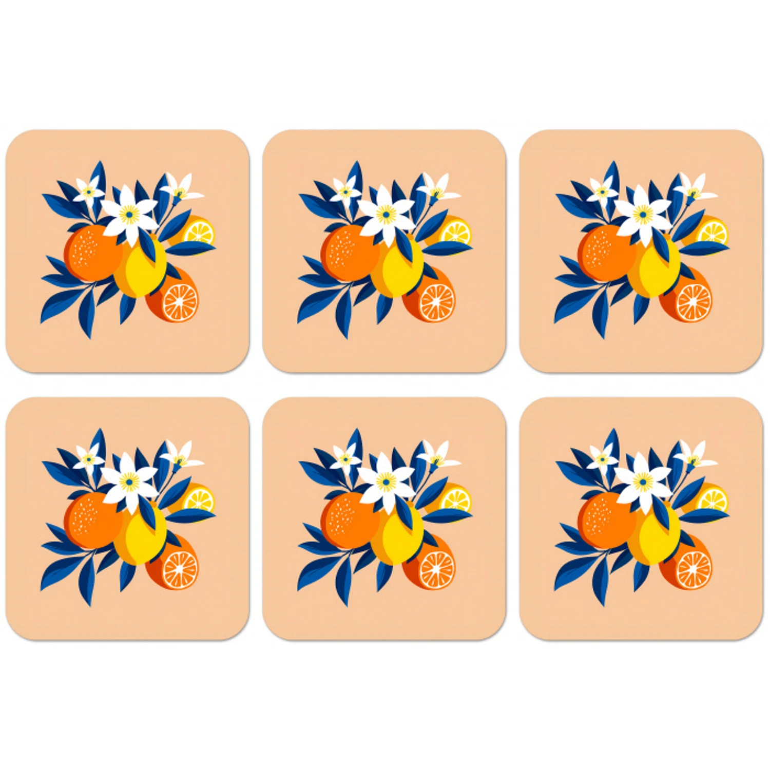 Illustratie - Sinaasappels - Donkerblauw - Bloemen onderzetter kurk middel -zkaufland3dotto