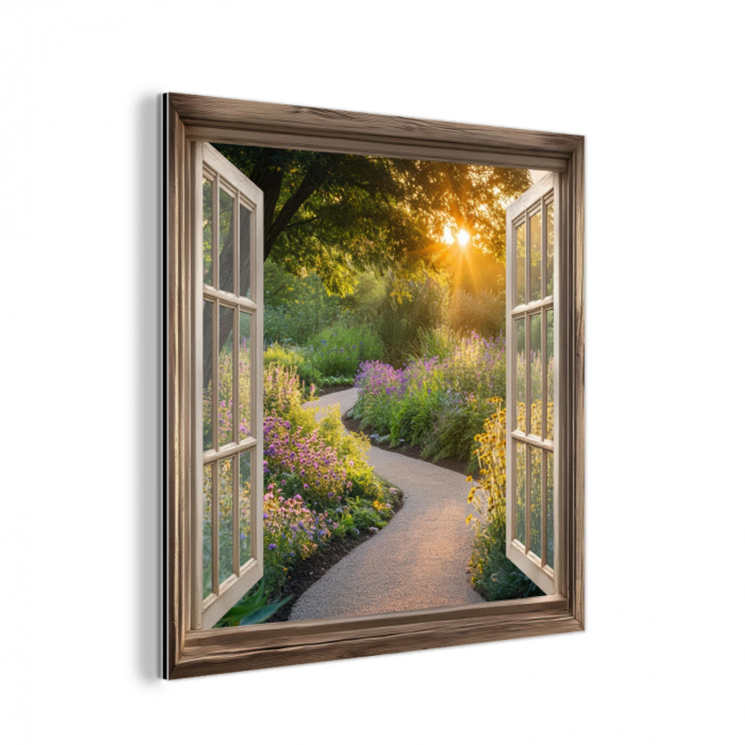 Doorkijk - Bloemen - Natuur - Zon - Pad aluminium wit klein -3d