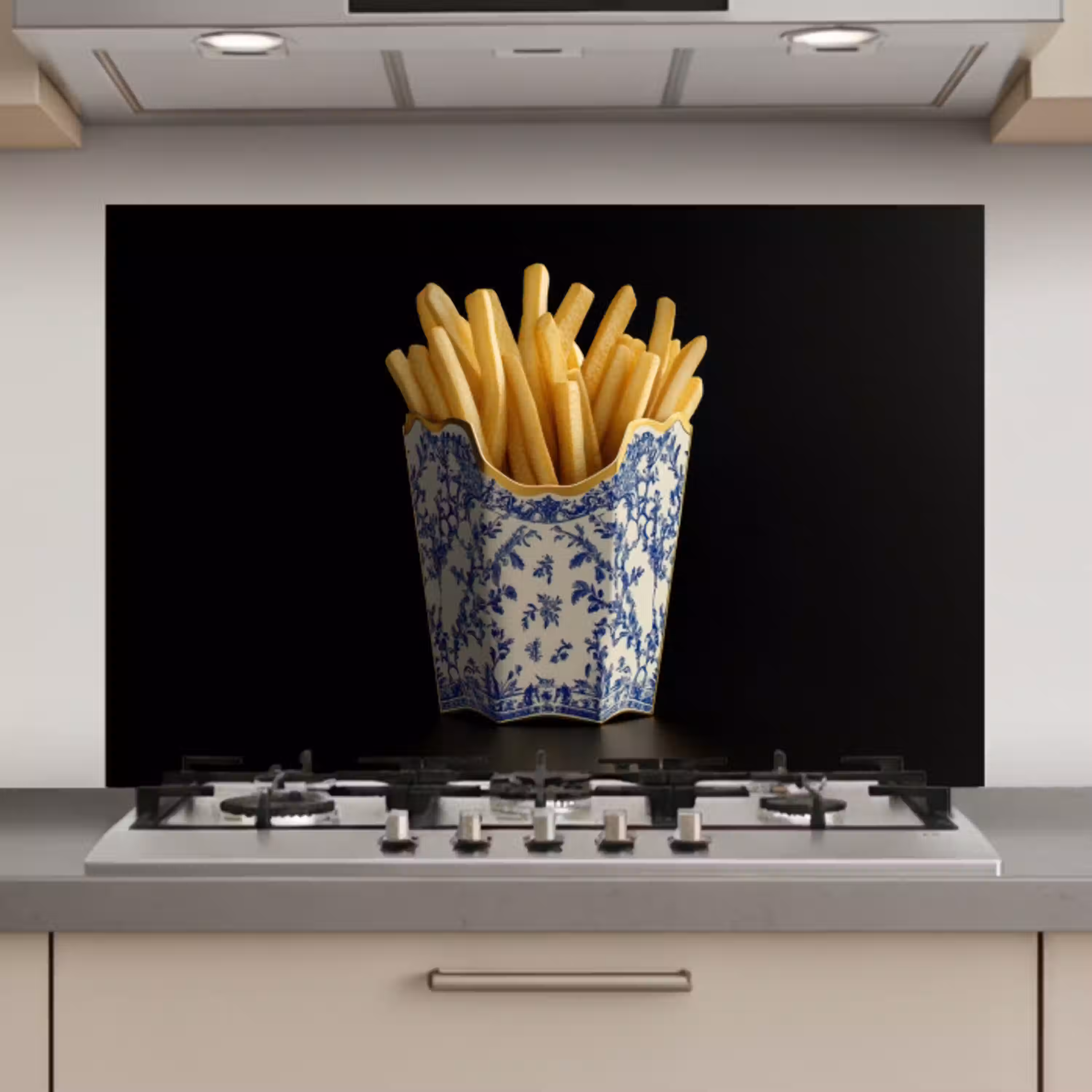 Friet - Porselein - Delfts blauw - Eten keuken achterwand spatscherm klein -3d_website