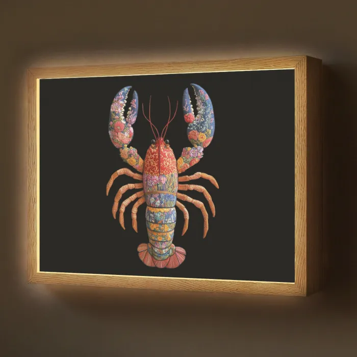 Kreeft - Borduur - Kleurrijk - Bloemen Light Box met batterij (Wandlamp) middel -z3d_website