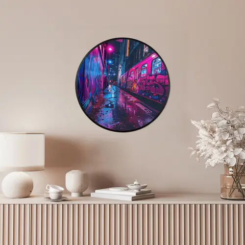 Stad - Neon -  Nacht - Roze - Graffiti Fotolijst rond zonder passe partout klein -sfeer3
