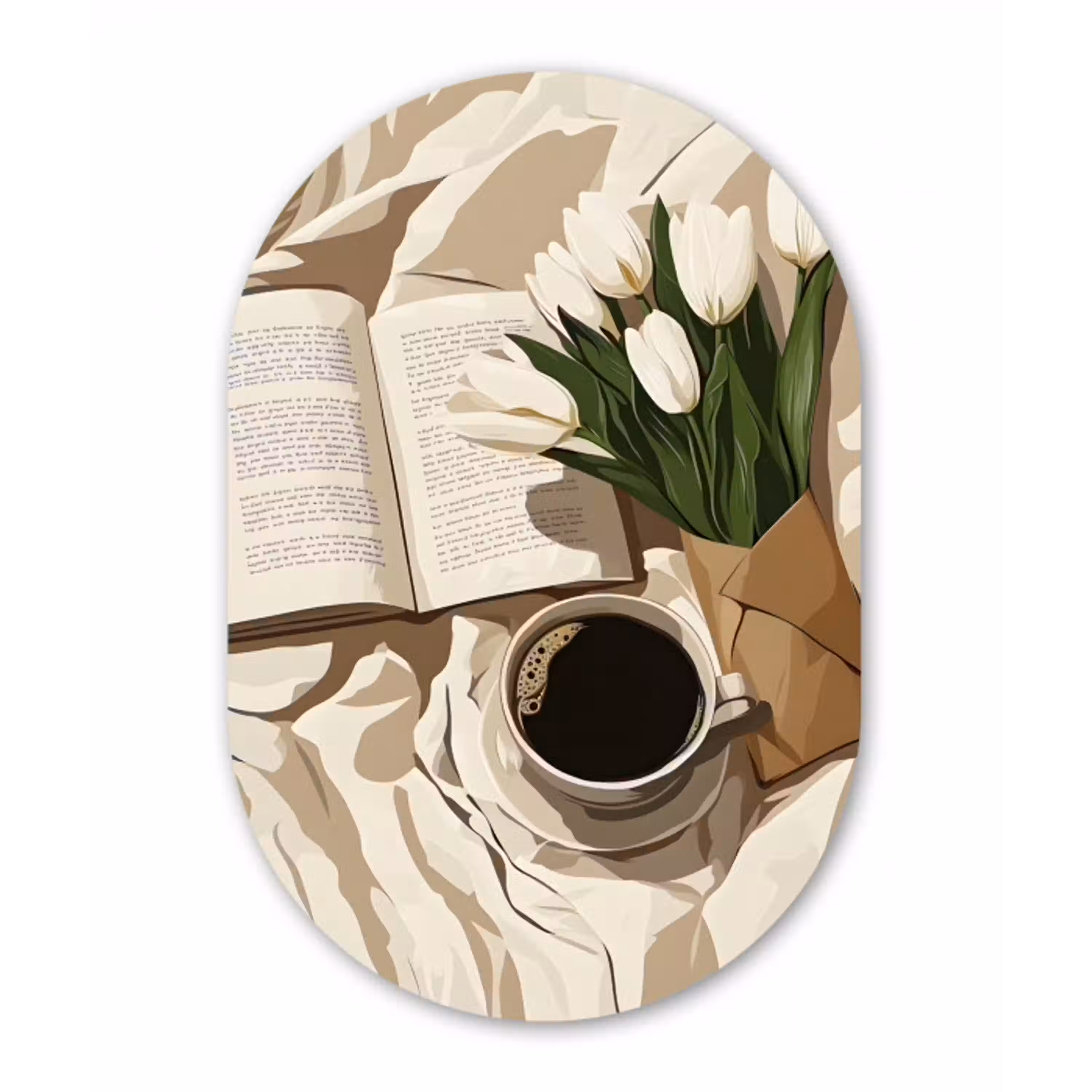 Boek - Illustratie - Tulpen - Koffie Wandcirkel Ovaal Glas middel -3d