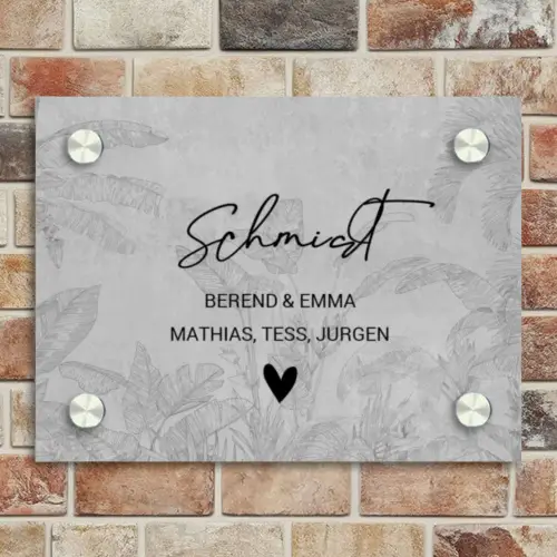 Grijs botanisch patroon - Sierlijk Naambord Rechthoek middel -sfeer3