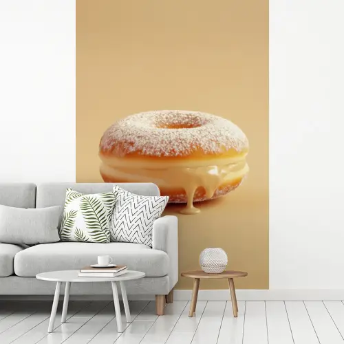 Donut - Romig - Poedersuiker - Beige fotobehang vinyl groot -woonkamer