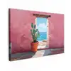 Zee - Roze - Cactus Tuinposter op houten frame 2 cm dik klein -3d