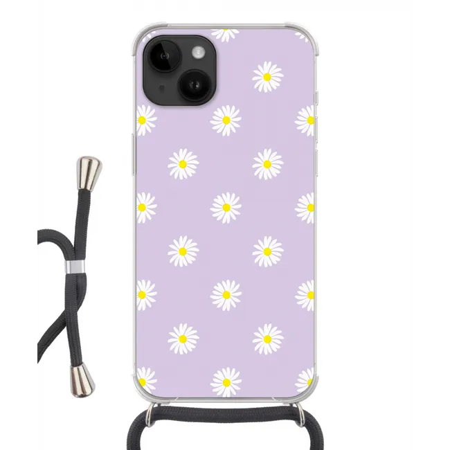 Handyhülle mit Band - Gänseblümchen - Pastell - Weiß - Lila - Blumen