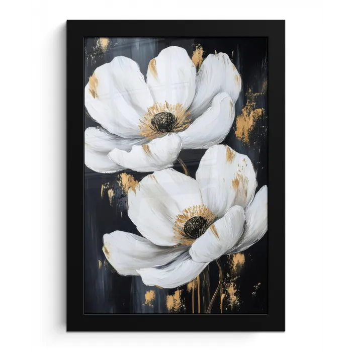 Bloemen - Wit - Abstract fotolijst zwart zonder passe partout klein -3d