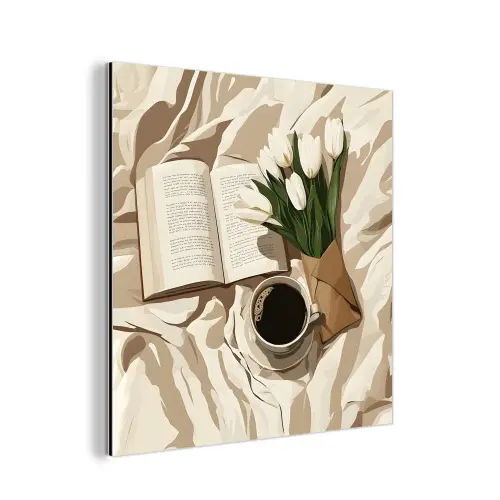Boek - Illustratie - Tulpen - Koffie aluminium wit klein -3d