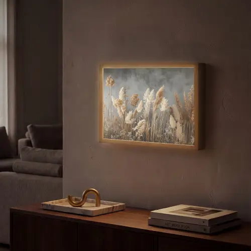 Gedroogde Veldbloemen - Grijs - Beton Light Box met batterij (Wandlamp) middel -sfeer1