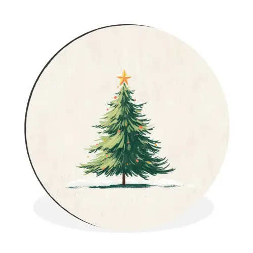 Kerstboom - Illustratie - Ster - Sneeuw Wandcirkel aluminium klein -3d