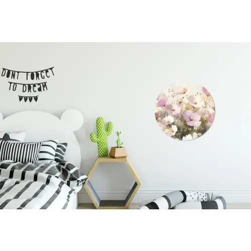 Bloemenveld - Lichte tinten - Geschilderd Wandcirkel aluminium klein -kinderkamer