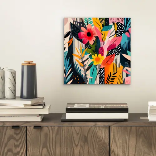 Schilderij - Abstract - Bloemen - Roze aluminium wit klein -sfeer1