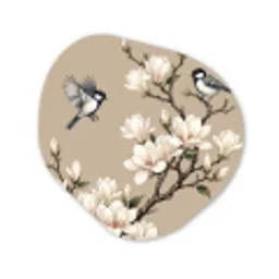 Oosters - Vogels - Beige Wandcirkel Organisch Aluminium middel -3d