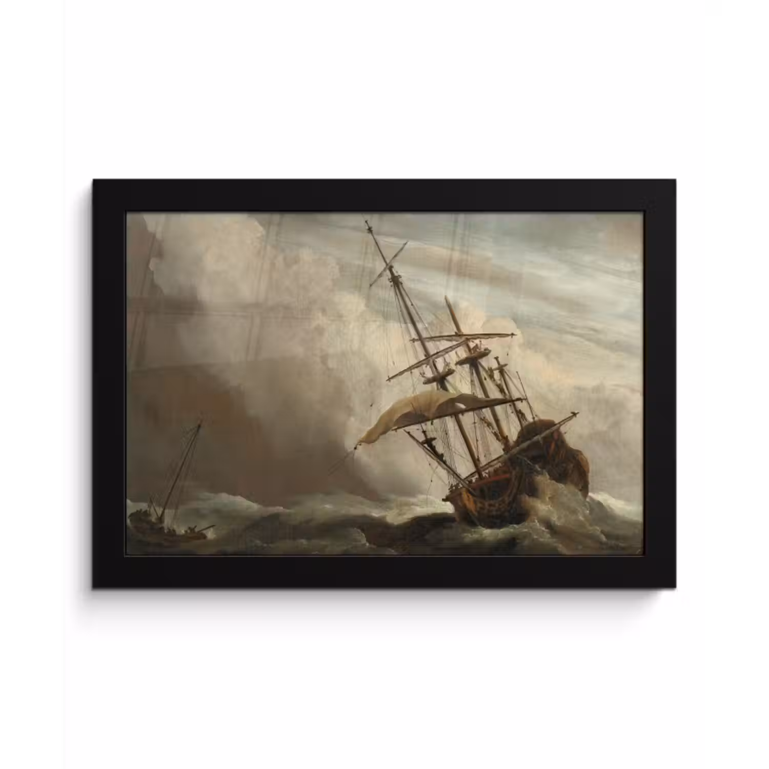 Poster met lijst - Een schip in volle zee bij vliegende storm - Schilderij van Willem van de Velde
