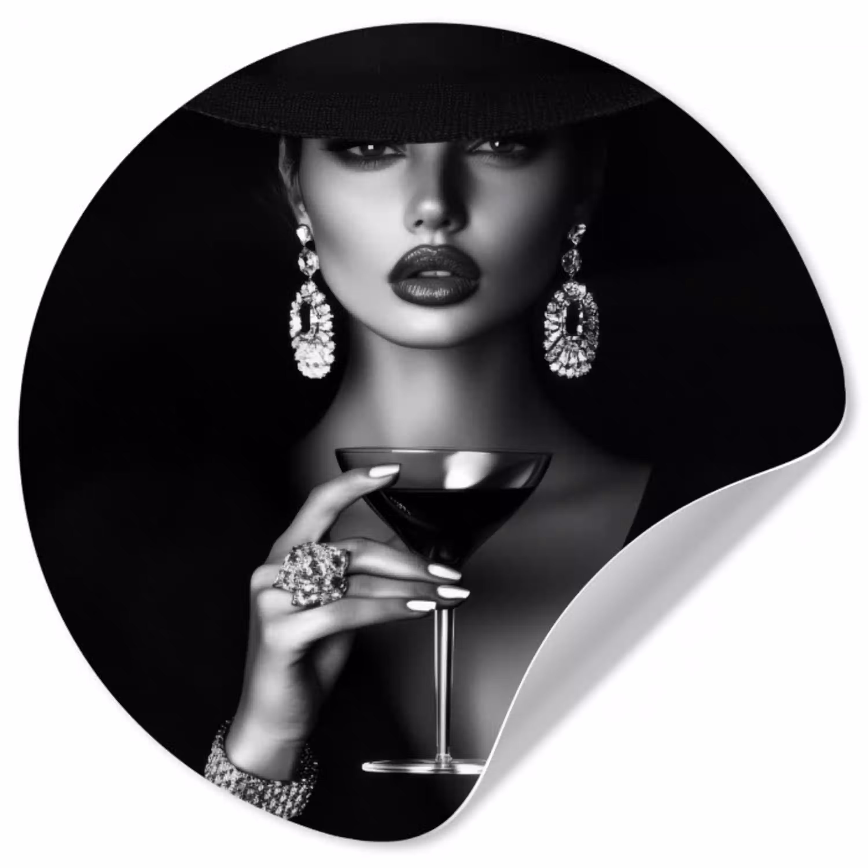 Vrouw - Cocktail - Chic Wandcirkel behangsticker klein -3d