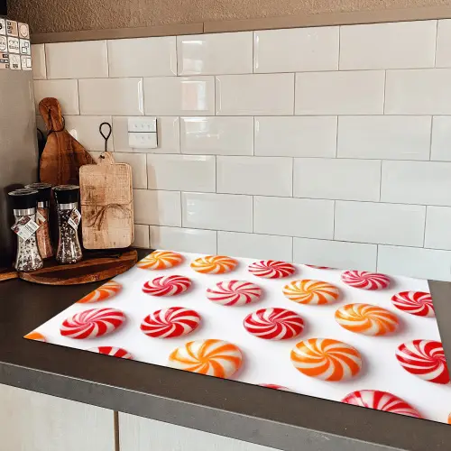 Snoep - Patroon - Rood - Oranje Inductie beschermer vinyl 3mm klein -sfeer3