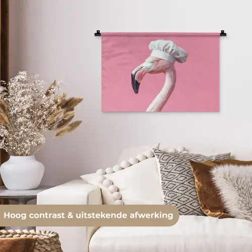 Flamingo - Roze - Koksmuts - Vogel Wandkleed katoen klein -sfeer1