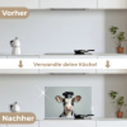 Koe - Zwart - Wit - Kok keuken achterwand spatscherm klein -voor_na_DE