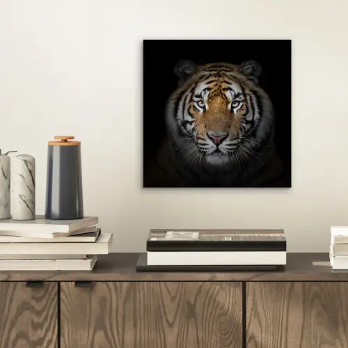 Tijger - Wilde dieren - Portret - Zwart - Dieren aluminium wit klein -sfeer1