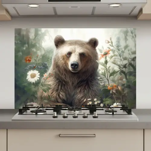 Bruine beer - Wilde dieren - Bloemen - Planten keuken achterwand spatscherm klein -3d_website