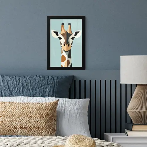 Giraffe - Illustratie - Bruin - Minimalistisch fotolijst zwart zonder passe partout klein -sfeer3