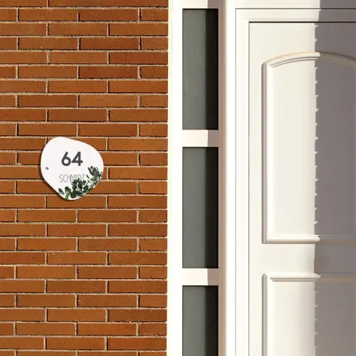Wit met bladeren - Modern Naambord Organisch middel -sfeer3