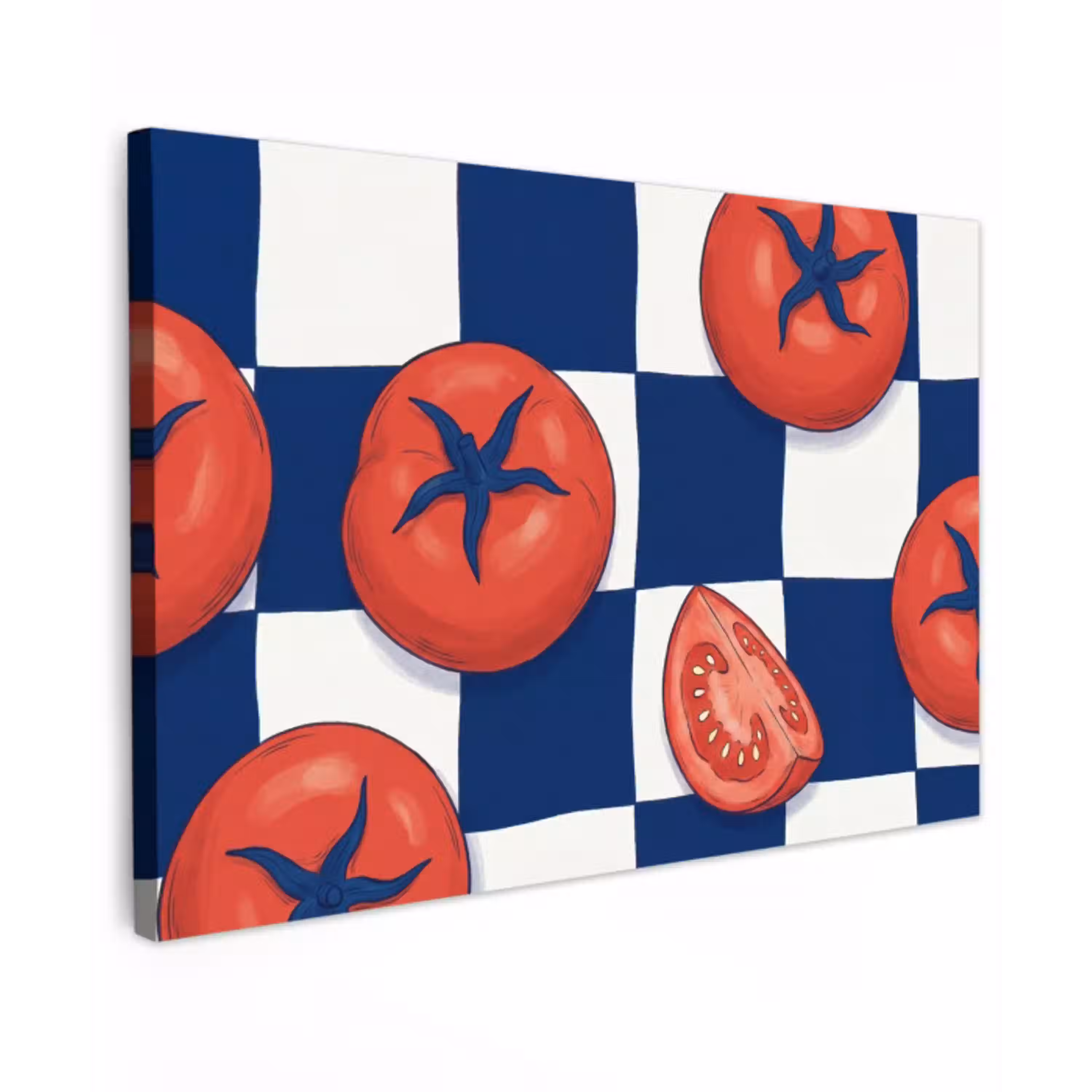 Eten - Tomaten - Keuken - Illustratie - Rood-Blauw canvas 2cm klein -z3d